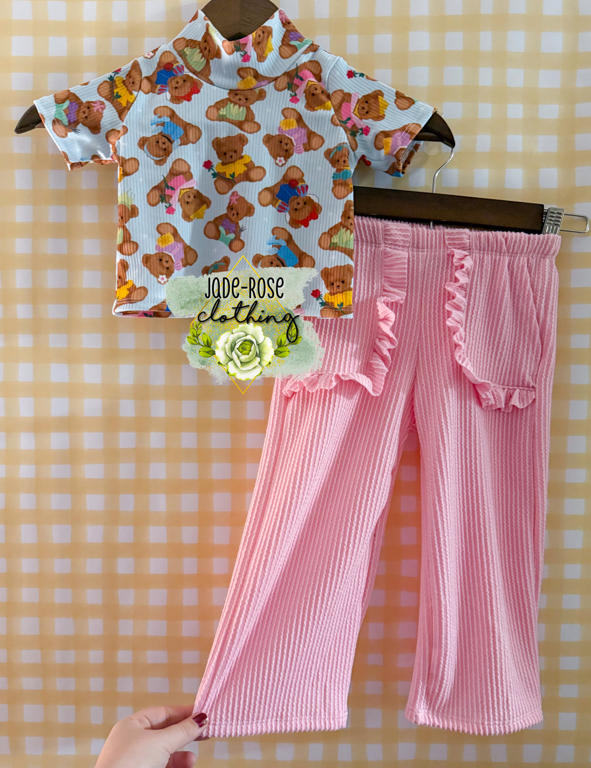 Modest Mockneck Crop & Pink Ruffle Pocket Pants