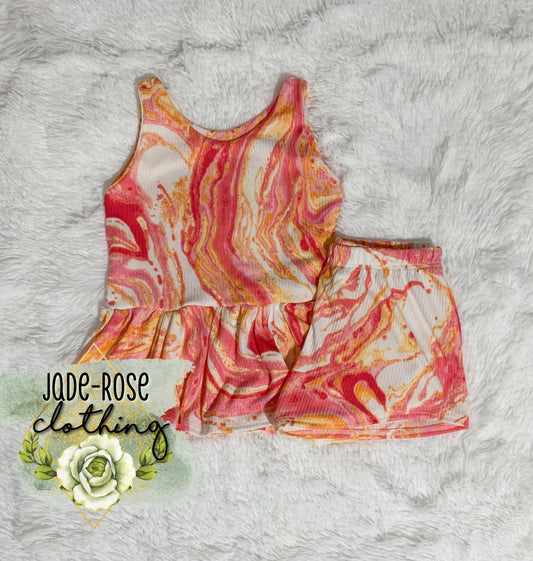 MADE TO ORDER Olive Peplum & Breezy Short Set- Pink Marble