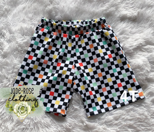 4T Knee Length Swim Trunks-Multi Checkers