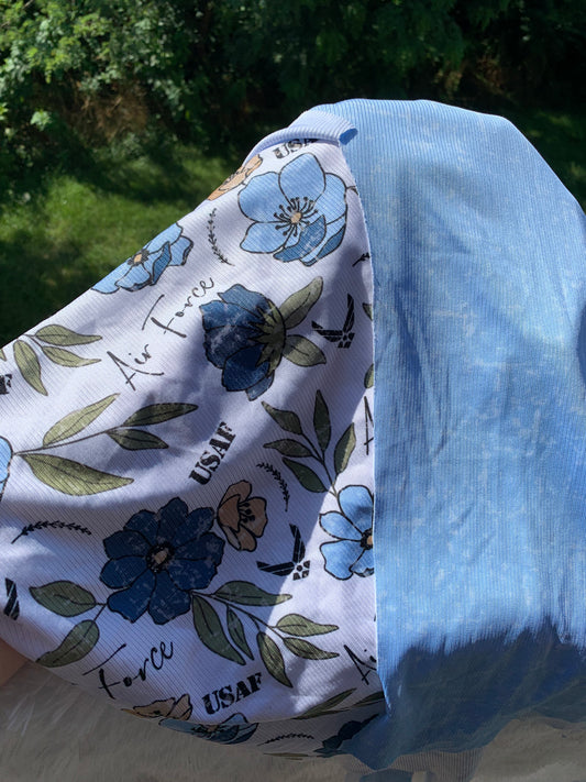 Floral Air Force & Light Blue Coord Rib