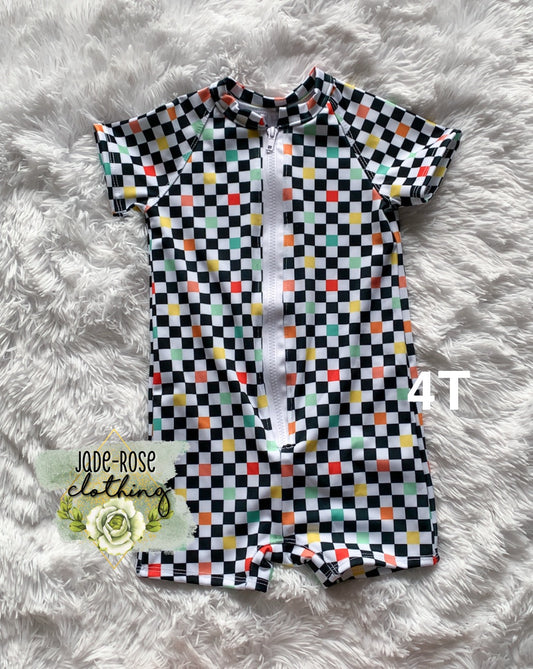 4T Zipper Shorts Rashguard-Multi Checkers