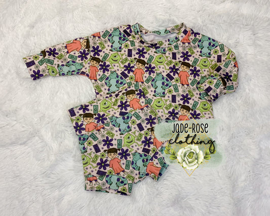 MADE TO ORDER Cropped Lounge & Bummie Set- Monsters