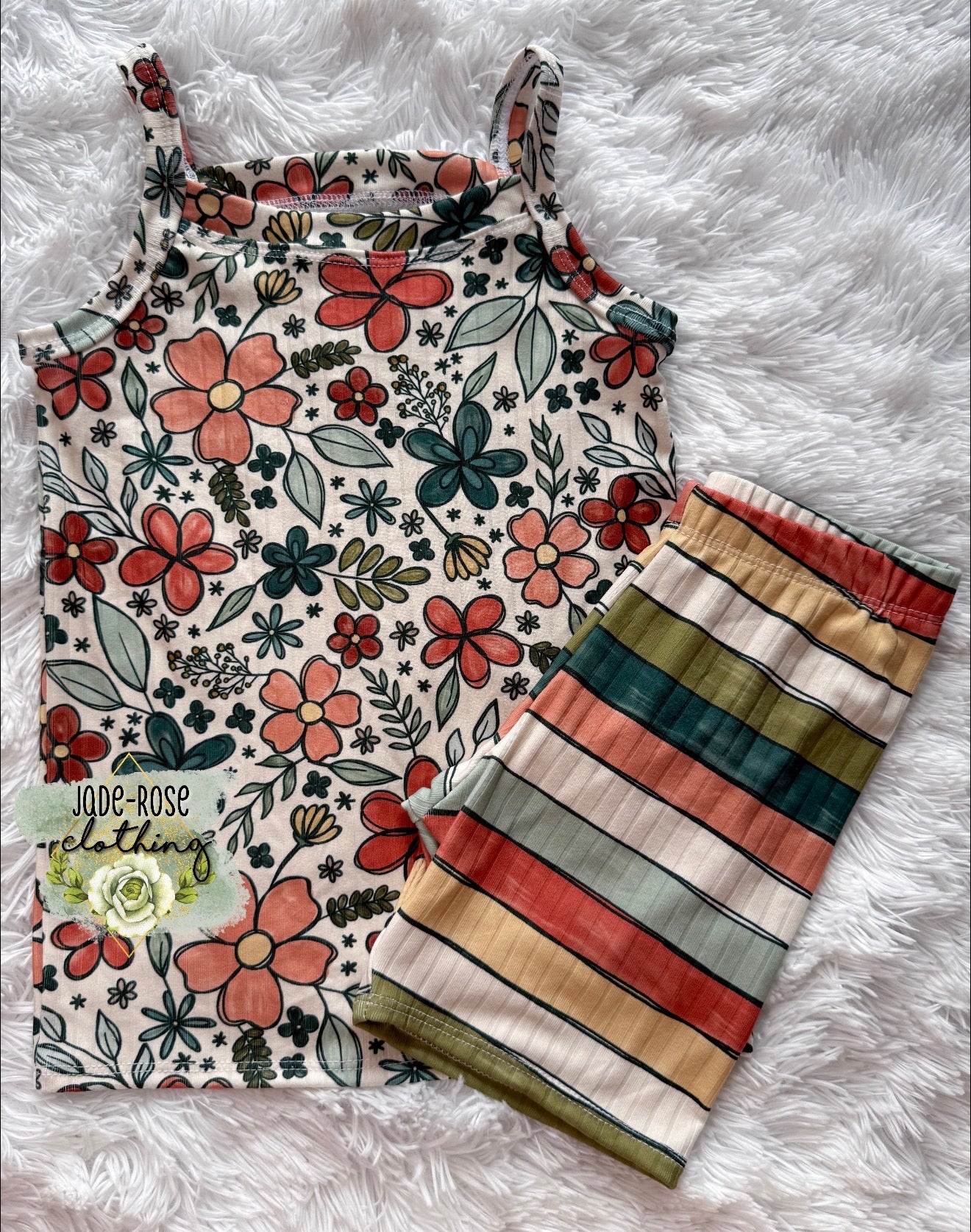MTO: Floral Cami & Stripes Biker Set