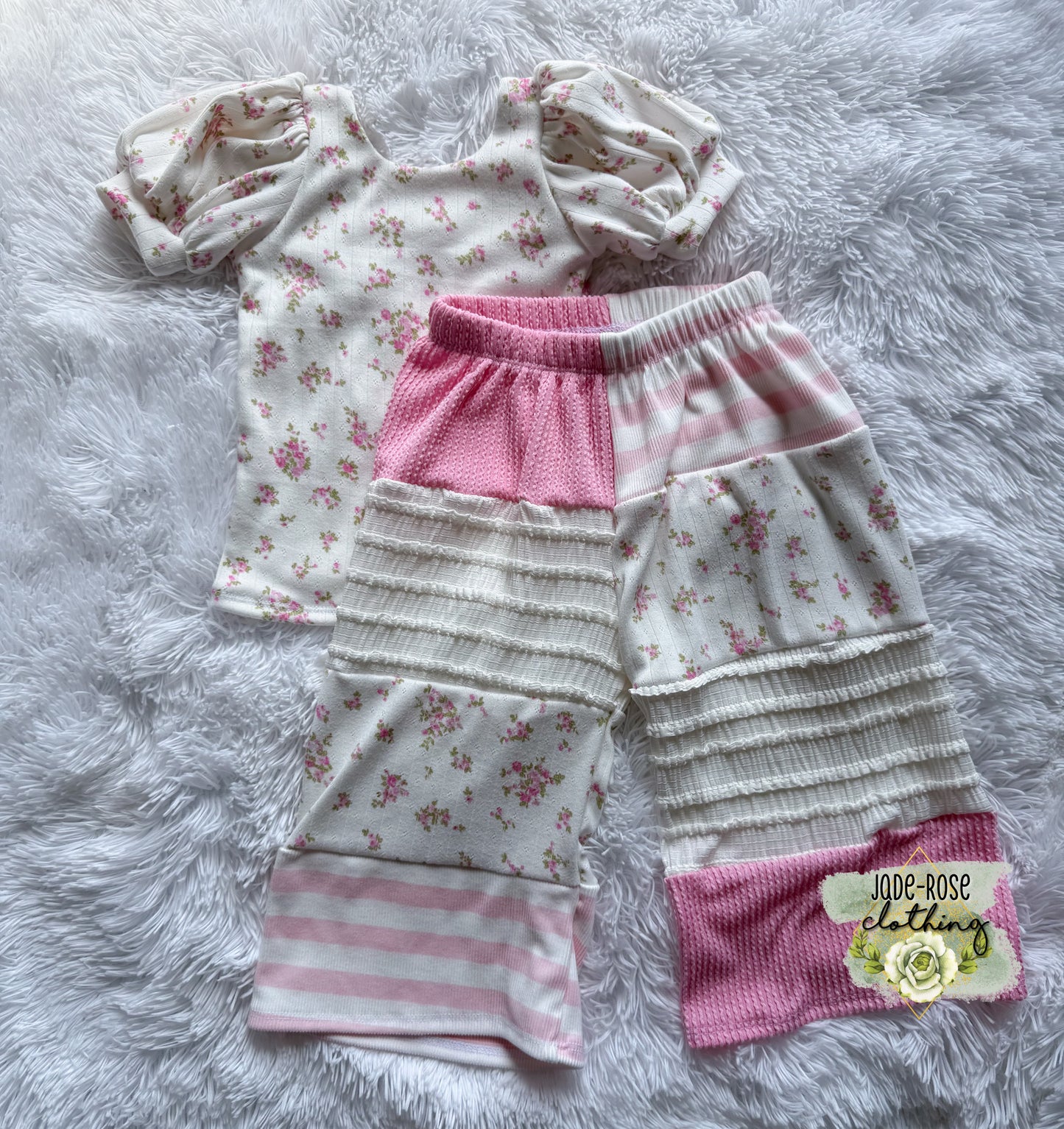 MTO- Patchwork Flow Pants & Matching Floral Short Sleeve Bishop Top