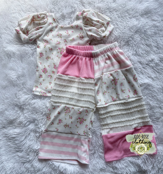 MTO- Patchwork Flow Pants & Matching Floral Short Sleeve Bishop Top